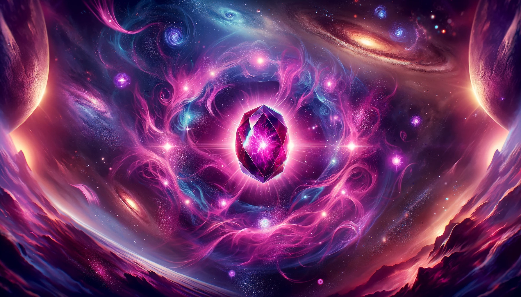 The Power Stone from Marvel Snap, radiating with energy in the heart of a swirling nebula